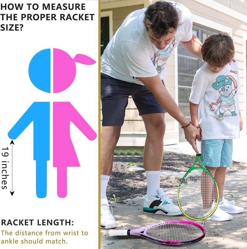 BOWEI 17"-25" Kids Tennis Racket for Aged 2-12 Lightweight Youth Tennis Racquet for Girls and Boys Outdoor/Indoor Sports with 1 Non-Slip Grip and 1 Shoulder Strap Bag Easy Carry - Image 5